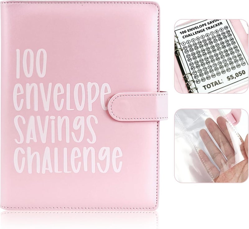 POUYRBA 100 Envelope Challenge Binder, Leather 52 Week Money Saving Challenge Binder Easy and Fun Way for 100 Envelopes Money Saving Challenge Budget Binder for Budgeting Planner & Saving Money - Image 1